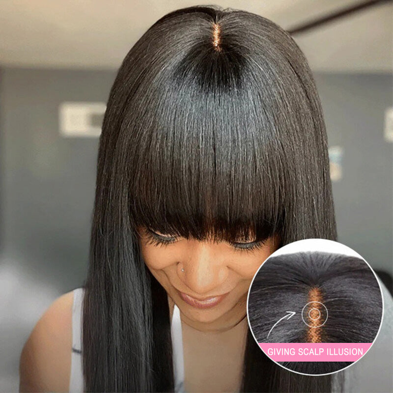 Sterly True Scalp Glueless Straight Wig Minimalist Lace Wig with Bangs