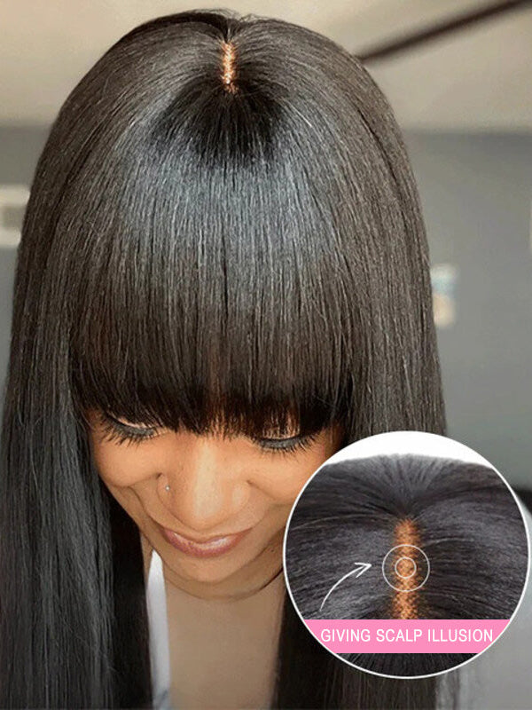 TikTok Hot | True Scalp Glueless Realistic Yaki Straight Ultra Natural Minimalist Lace Wig with Bangs - sterlyhair