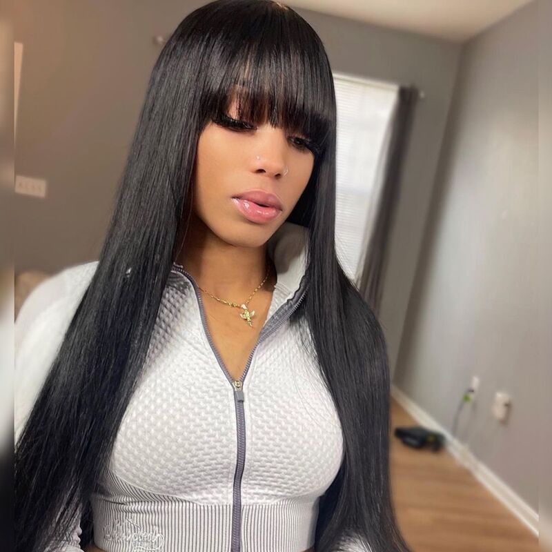 Sterly True Scalp Glueless Straight Wig Minimalist Lace Wig with Bangs