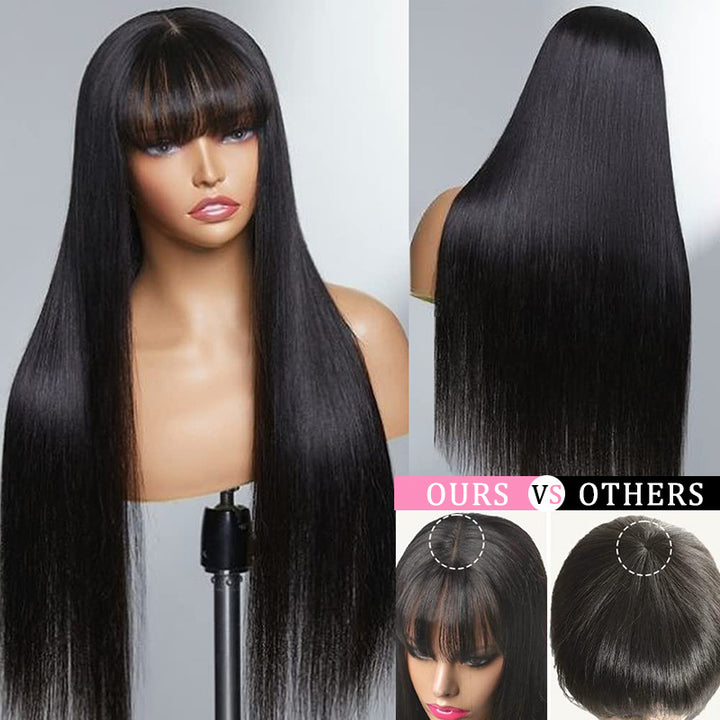 Sterly True Scalp Glueless Realistic Yaki Straight Wig Minimalist Lace Wig with Bangs - sterlyhair
