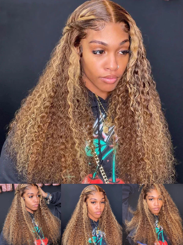 Sterly 13x6 HD Transparent Lace Front Closure Colored Human Hair Wigs Highlight Curly Frontal Wigs - sterlyhair