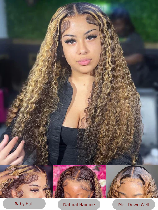 Sterly 13x6 HD Transparent Lace Front Closure Colored Human Hair Wigs Highlight Curly Frontal Wigs - sterlyhair