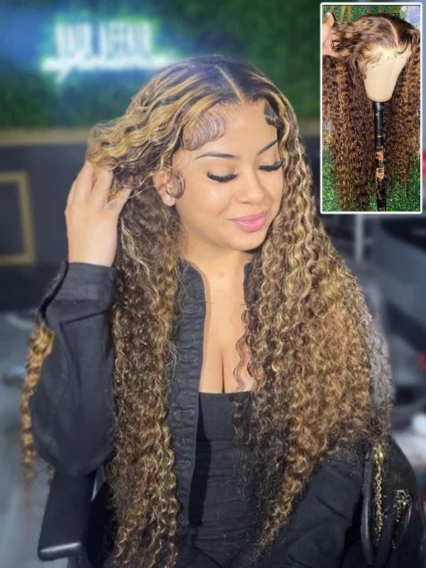 Sterly 13x6 HD Transparent Lace Front Closure Colored Human Hair Wigs Highlight Curly Frontal Wigs - sterlyhair