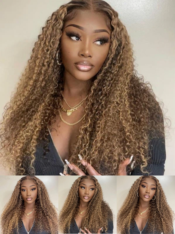 Sterly 13x6 HD Transparent Lace Front Closure Colored Human Hair Wigs Highlight Curly Frontal Wigs - sterlyhair