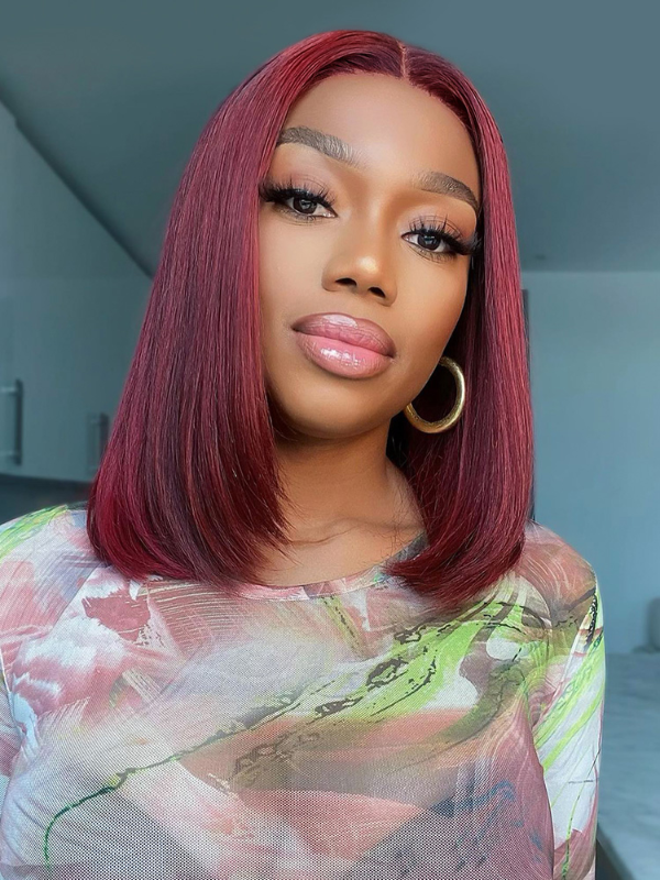 Sterly 1B/99J Burgundy Ombre 13x6 Lace Front Wig Straight Human Hair Bob Wigs - sterlyhair