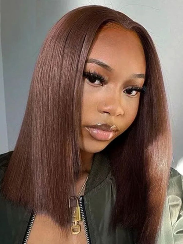 #4 Chocolate Brown Frontal Wigs Human Hair 13×6 Straight Short Bob Wigs - sterlyhair