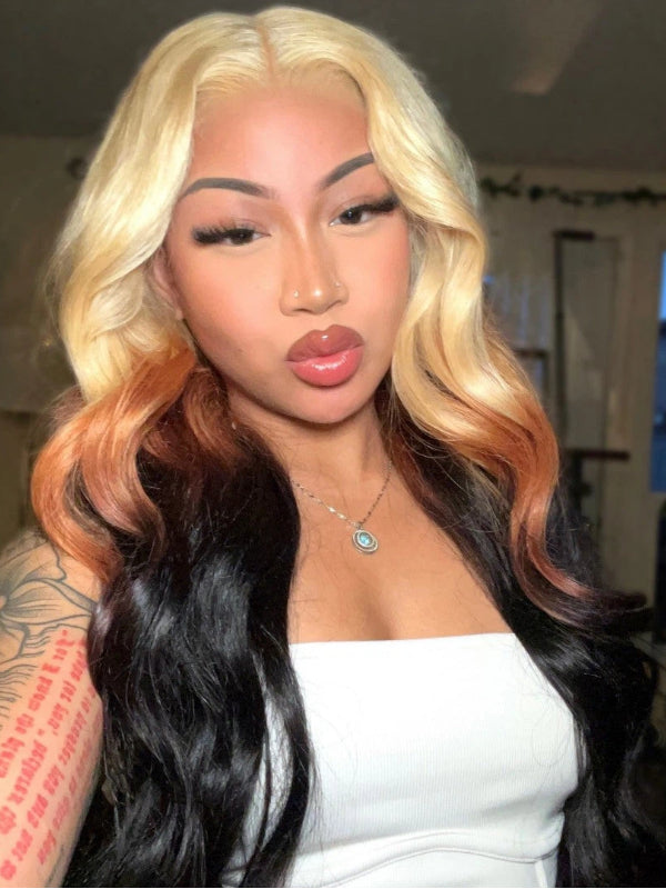 Sterly Blonde Ombre Dark Brown 13x6 Body Wave Lace Front Human Hair Wigs Blonde Magic - sterlyhair