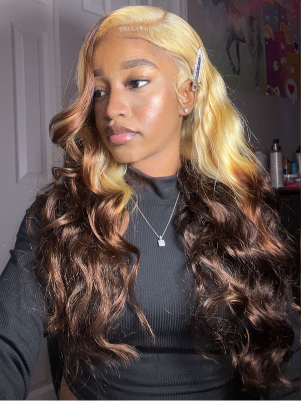 Sterly Blonde Ombre Dark Brown 13x6 Body Wave Lace Front Human Hair Wigs