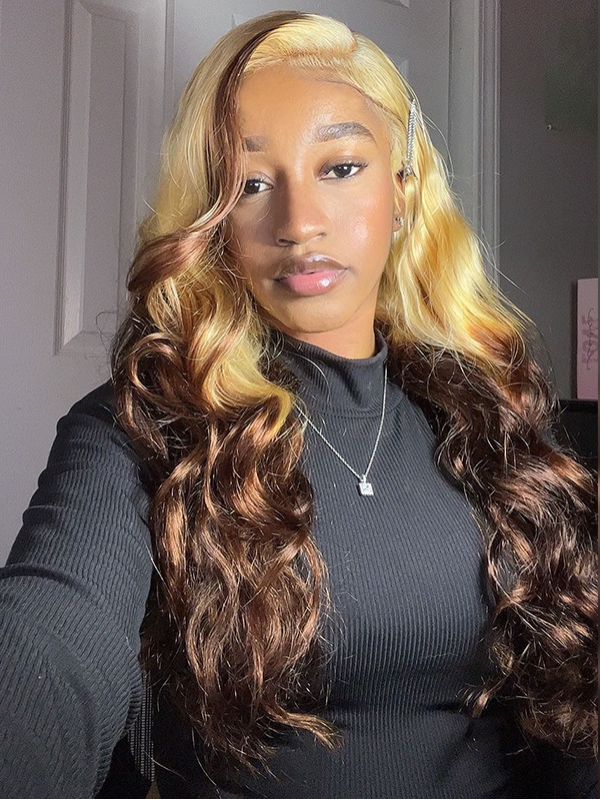 Sterly Blonde Ombre Dark Brown 13x6 Body Wave Lace Front Human Hair Wigs