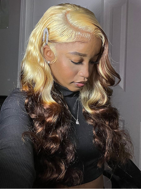 Sterly Blonde Ombre Dark Brown 13x6 Body Wave Lace Front Human Hair Wigs