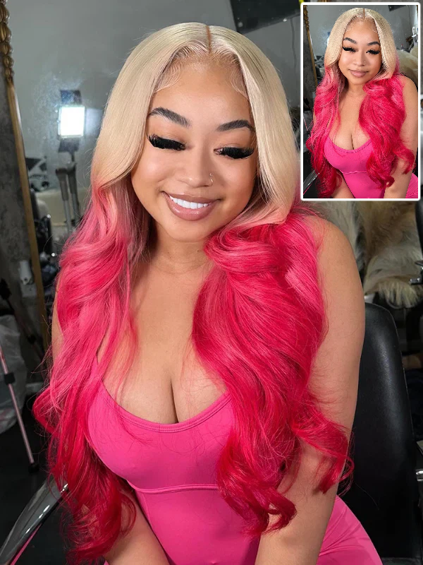 Sterly Blonde With Pink Ombre Color 13×6 Body Wave Lace Front Wig Blonde Magic - sterlyhair