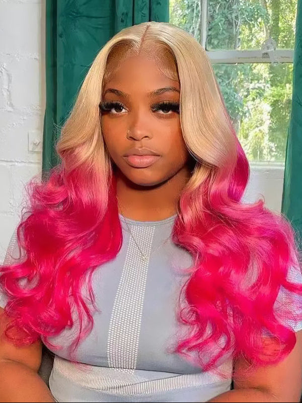 Sterly Blonde With Pink Ombre Color 13×6 Body Wave Lace Front Wig Blonde Magic - sterlyhair