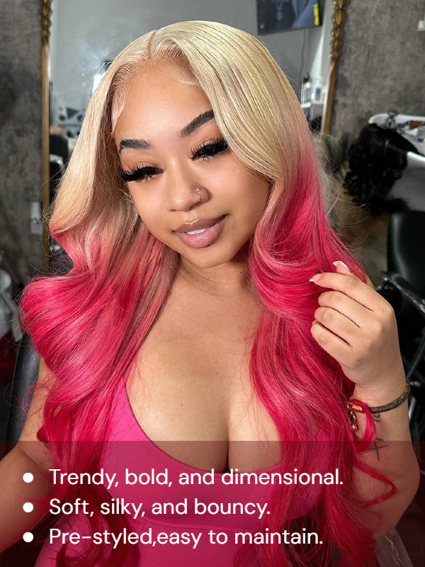 Sterly Blonde With Pink Ombre Color 13×6 Body Wave Lace Front Wig Blonde Magic
