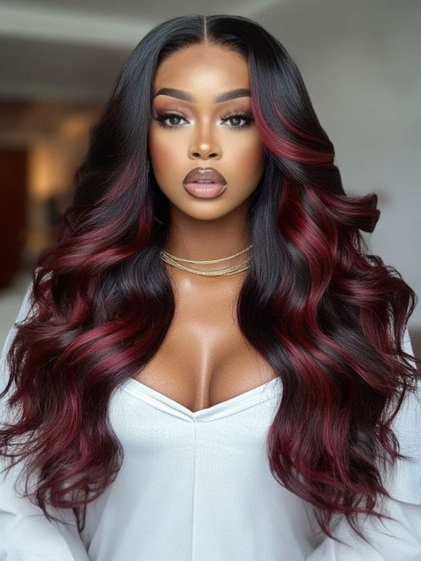 Sterly Burgundy Highlight Body Wave Wig P1B/99J Colored 13×6 Lace Frontal Wig - sterlyhair