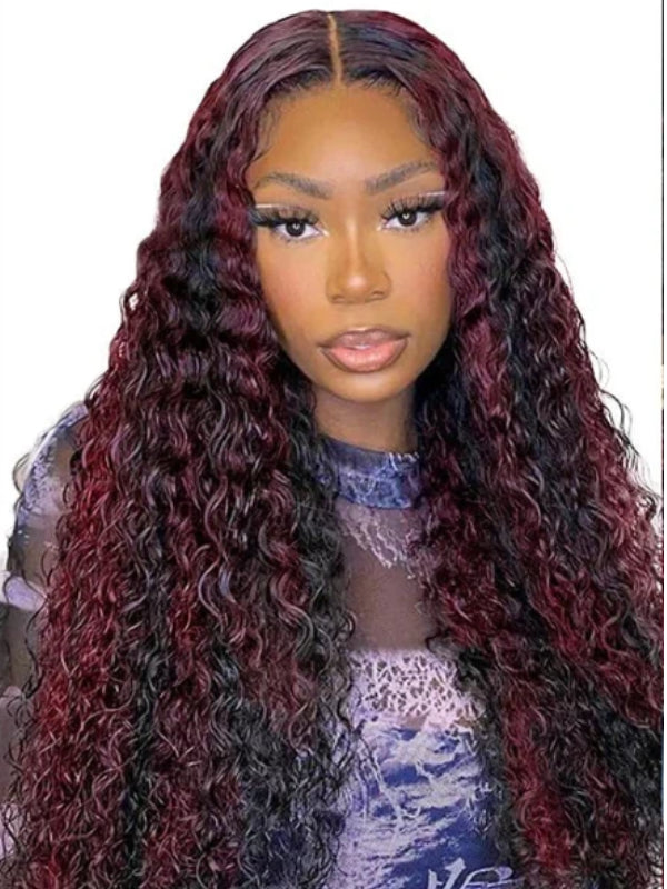 Sterly Burgundy Highlight Curly Wave Wig T1B/P1B/99J Colored Lace Frontal Human Hair Wig - sterlyhair