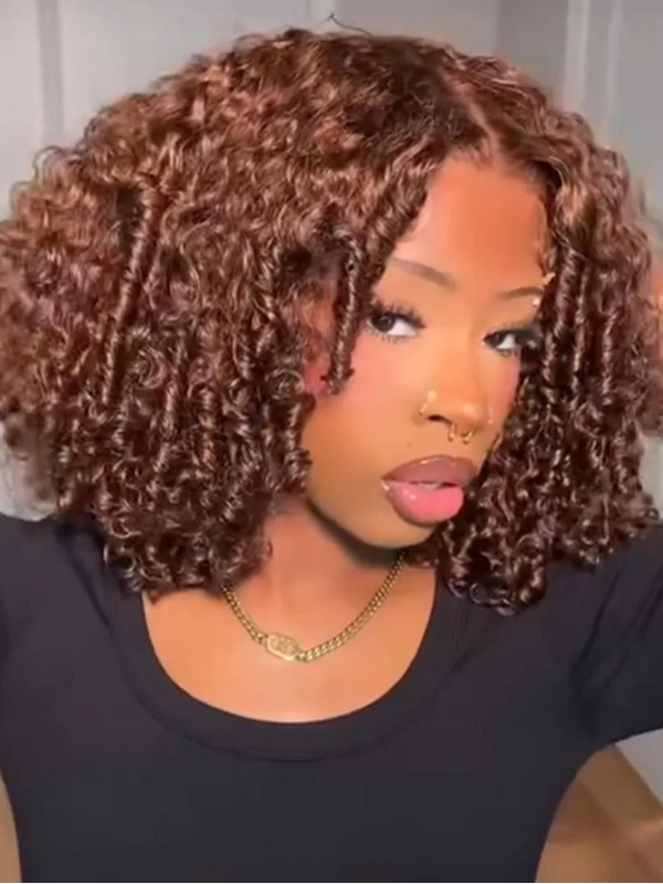 Sterly Chocolate Brown Gluless 7×6 Lace Kinky Curly Short Bob Hairstyle - sterlyhair