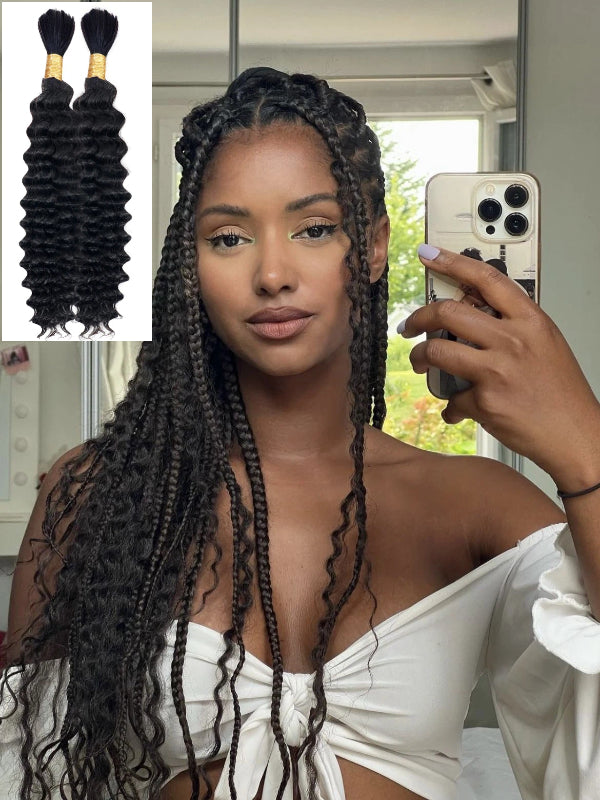 Sterly Deep Wave Bulk Human Hair For Braiding No Weft 100g (1 Pack-2 Bundle 50g) - sterlyhair
