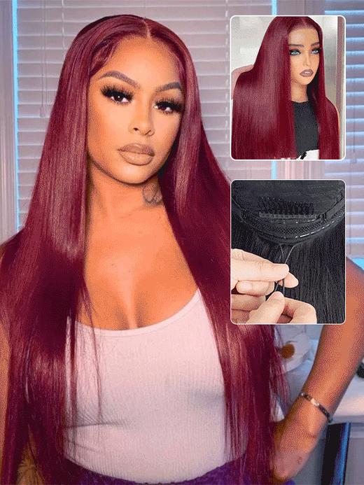 Sterly Glueless 13x6 #99J Straight Hair Wig 5x5 /13×6 Burgundy Lace Front Human Hair Wig - sterlyhair