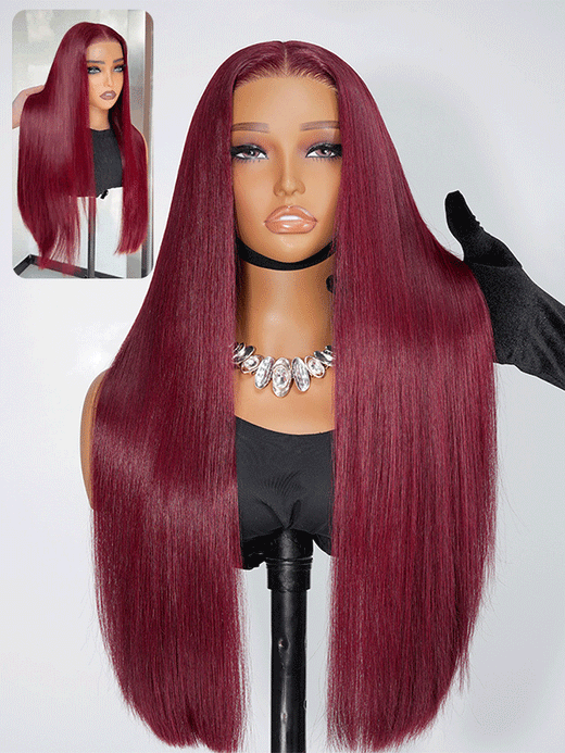 Sterly Glueless 13x6 #99J Straight Hair Wig 5x5 /13×6 Burgundy Lace Front Human Hair Wig - sterlyhair