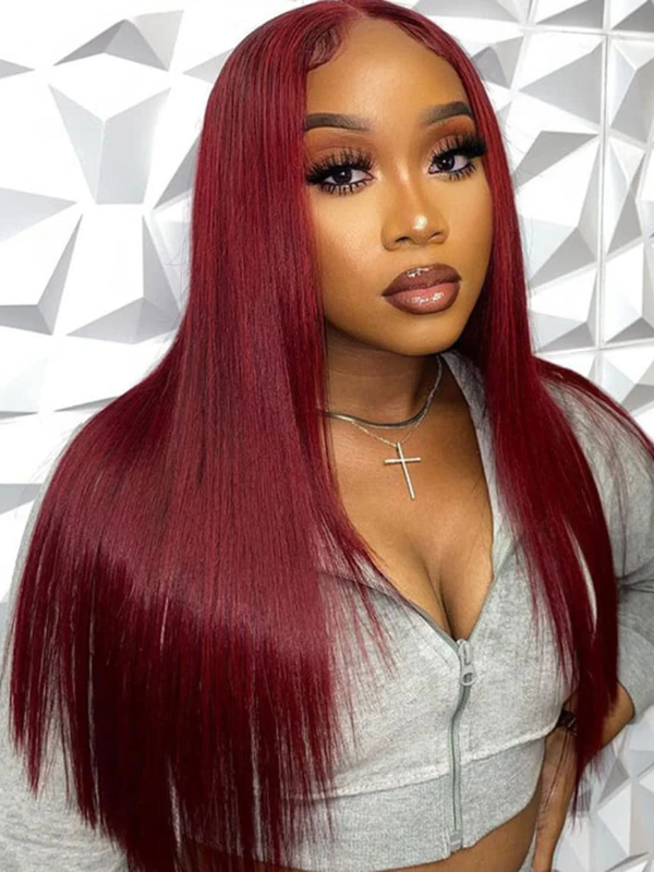 Sterly Glueless 13x6 #99J Straight Hair Wig 5x5 /13×6 Burgundy Lace Front Human Hair Wig
