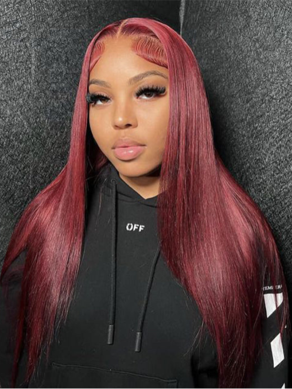 Sterly Glueless 13x6 #99J Straight Hair Wig 5x5 /13×6 Burgundy Lace Front Human Hair Wig