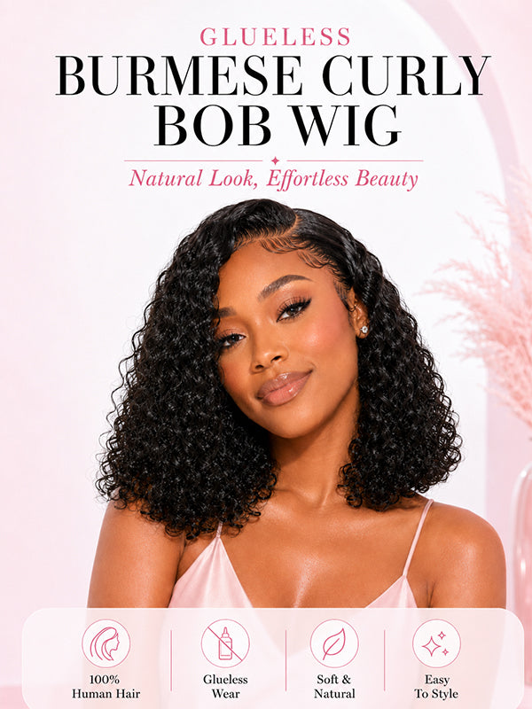 Burmese Curly Bob Wig HD Lace Short Curly Bob Human Hair Wig Easy Styling 180% Density