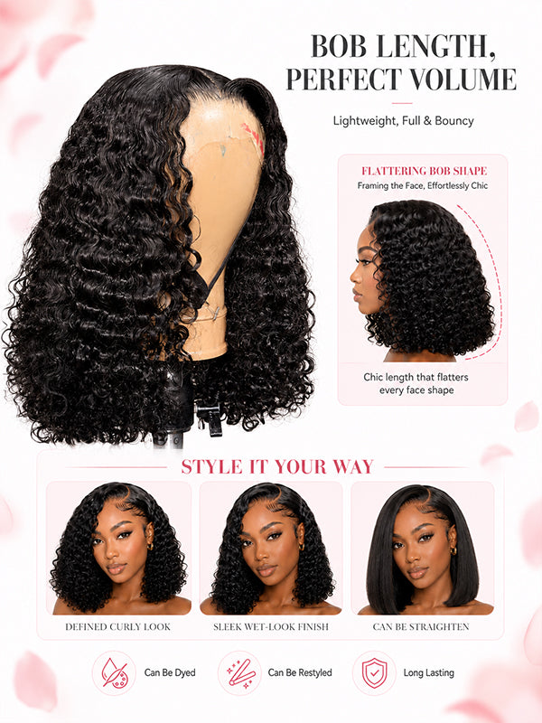Burmese Curly Bob Wig HD Lace Short Curly Bob Human Hair Wig Easy Styling 180% Density
