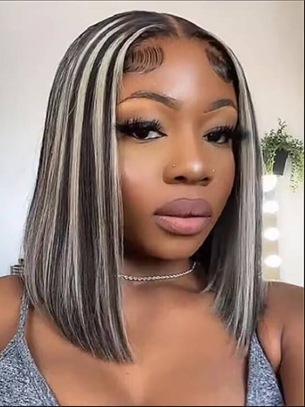 Sterly Grey Highlight Bob Wig Colored Straight Bob Human Hair Wigs - sterlyhair