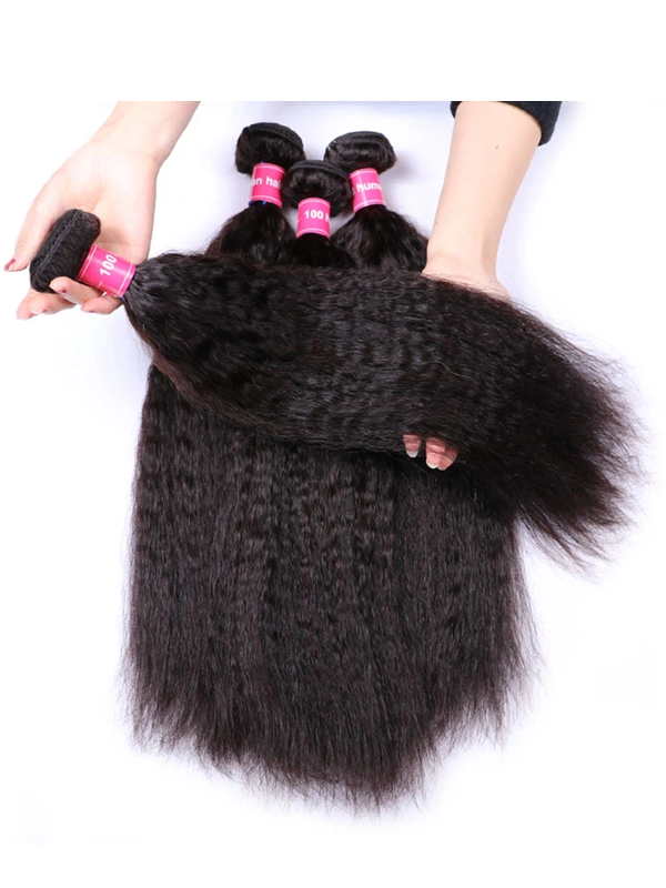 12A Bundles With Frontal | Kinky Straight Hair 3 Bundles with 13×4 Lace Frontal Human Hair Natural Color