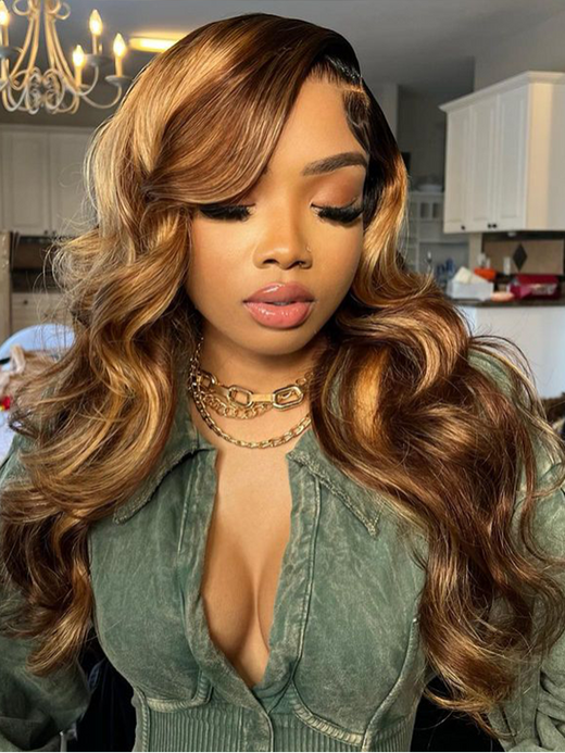 Sterly Hair Black Roots with 4/27 Highlight Wig Body Wave Lace Front Human Hair Wig - sterlyhair