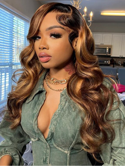 Sterly Hair Black Roots with 4/27 Highlight Wig Body Wave Lace Front Human Hair Wig - sterlyhair