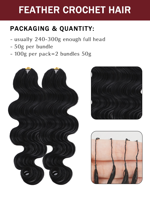 Sterly Hair Body Wave Feather Crochet Human Hair Extension Human Hair(1 Pack-2 Bundle 50g)