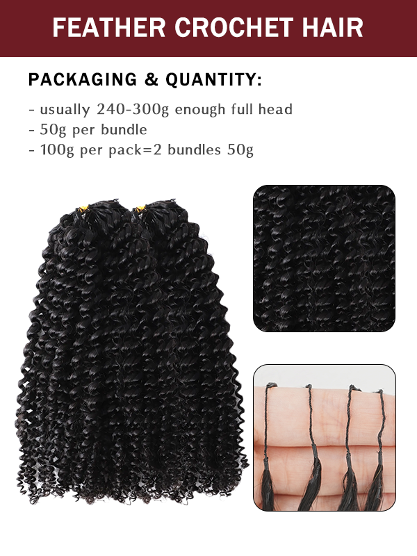 Sterly Hair Curly Wave Feather Crochet Human Hair Extension Human Hair(1 Pack-2 Bundle 50g)