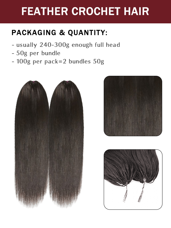 Sterly Hair Silky Straight Feather Crochet Human Hair Extension Human Hair(1 Pack-2 Bundle 50g)