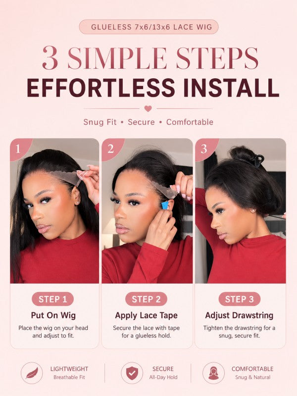Sterly Yaki Straight Layered Cut Natural Bangs Glueless Lace Human Hair Wig