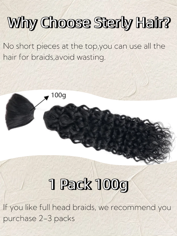 Sterly Human Braiding Hair Water Wave Bulk Human Hair for Braiding No Weft Hair Extensions for Boho Braids 100g/Bundle