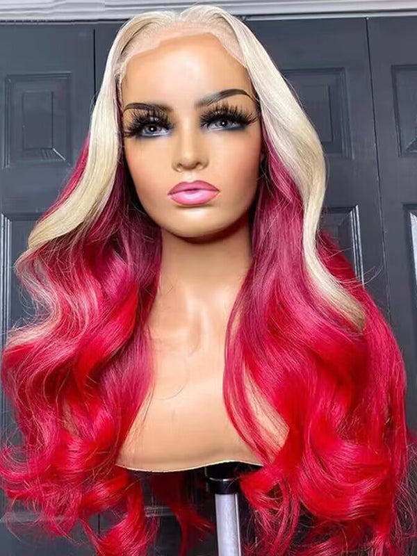 Sterly Human Hair Wig Red Blonde Highlight Body Wave Lace Front Wig Blonde Magic - sterlyhair