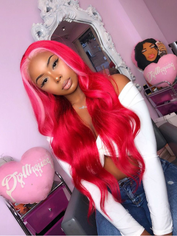 Sterly Human Hair Wig Red Blonde Highlight Body Wave Lace Front Wig