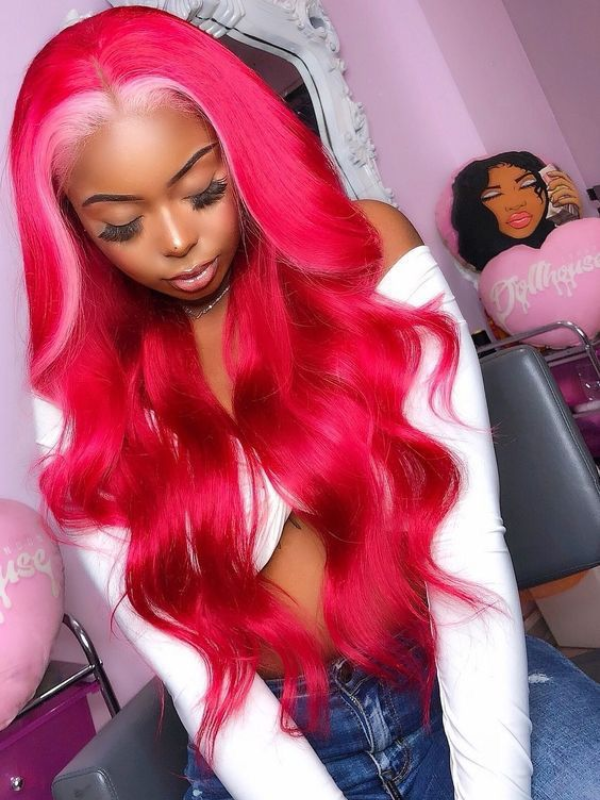Sterly Human Hair Wig Red Blonde Highlight Body Wave Lace Front Wig