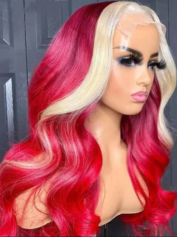 Sterly Human Hair Wig Red Blonde Highlight Body Wave Lace Front Wig