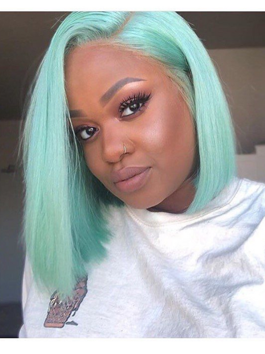 Sterly Mint Green Bob Wig Colored Straight Bob Human Hair Lace Wigs - sterlyhair