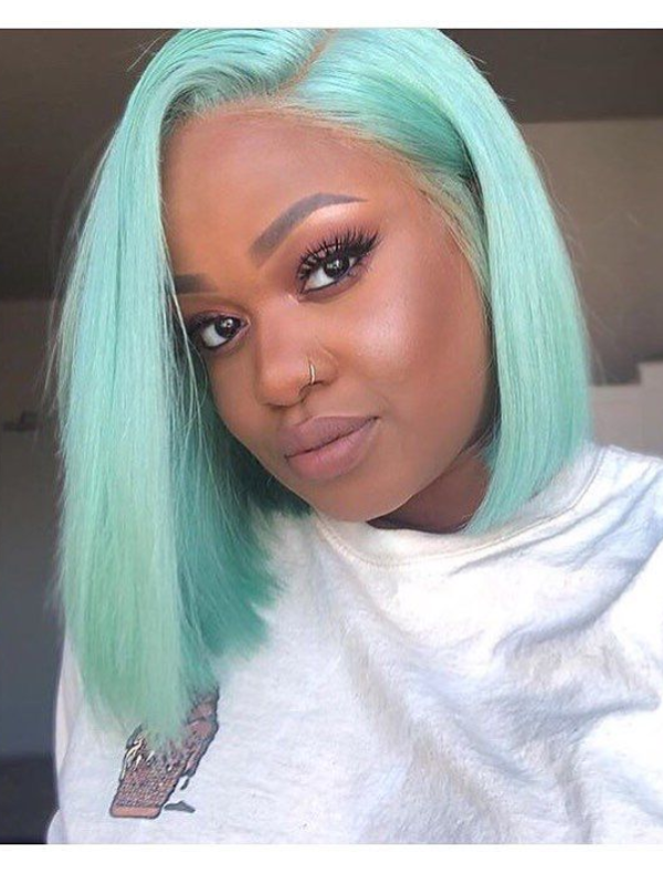 Sterly Mint Green Bob Wig Colored Straight Bob Human Hair Lace Wigs - sterlyhair