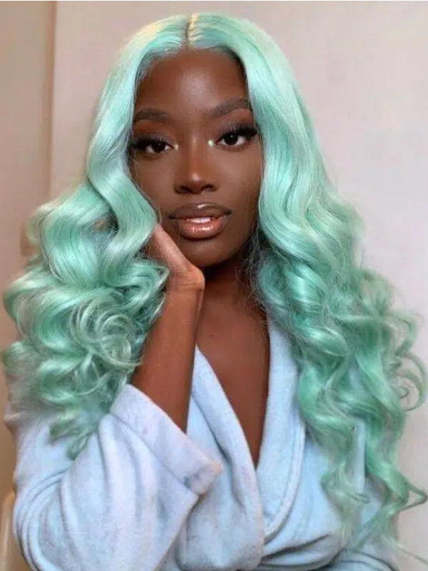 Sterly Mint Green Human Hair Wig Body Wave Lace Front Wig - sterlyhair