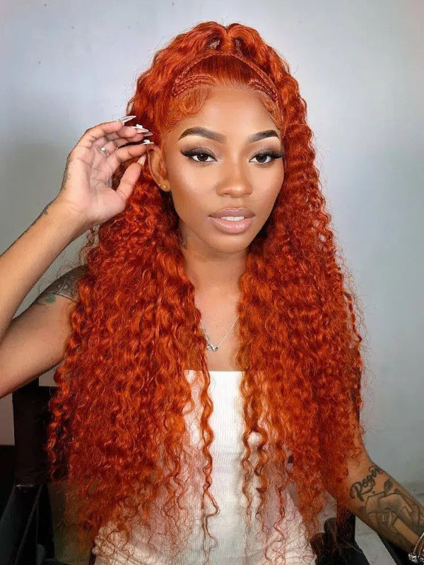 Sterly Orange Ginger Curly Wig Transparent Lace Frontal Human Hair Wigs 180% Density - sterlyhair
