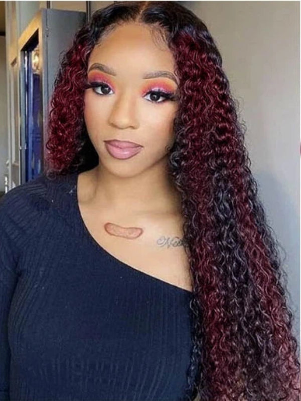 Sterly P1B/99J Deep Wave Wig Burgundy Highlight Colored Lace Frontal Human Hair Wig - sterlyhair