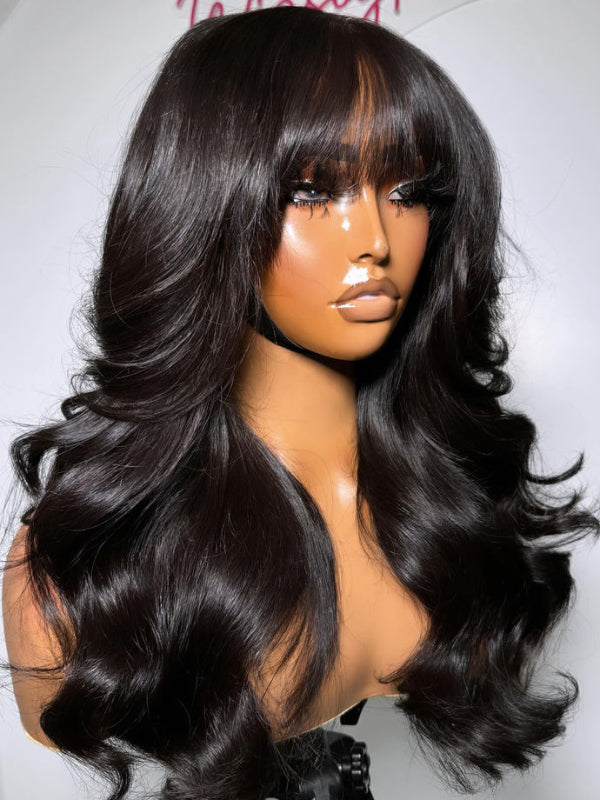 Sterly Put On and Go Realistic Glueless Loose Body Wave Wig Minimalist Lace Wig with Bangs - sterlyhair