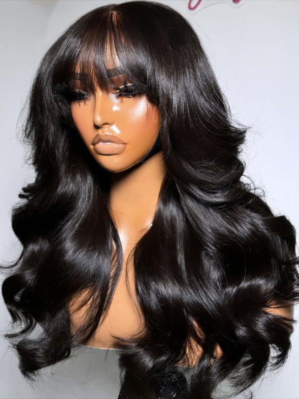 Sterly Put On and Go Realistic Glueless Loose Body Wave Wig Minimalist Lace Wig with Bangs - sterlyhair
