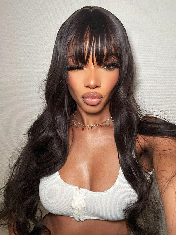 Sterly Put On and Go Realistic Glueless Loose Body Wave Wig Minimalist Lace Wig with Bangs - sterlyhair