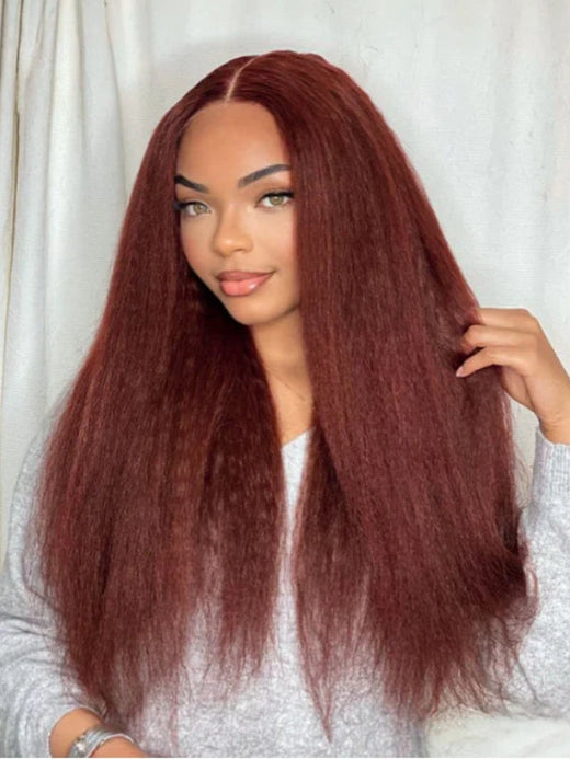 Sterly Reddish Brown Hair Wig Auburn Kinky Straight Lace Front Wigs Human Hair - sterlyhair