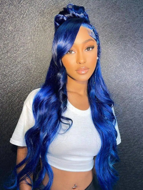 Sterly Royal Blue Lace Front Wig Long Human Hair Pre Colored Blue Wigs - sterlyhair